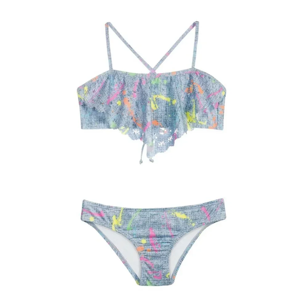 Pilyq Girls Neon Paint Splatter Lasercut Bikini Sz. 2T NWT